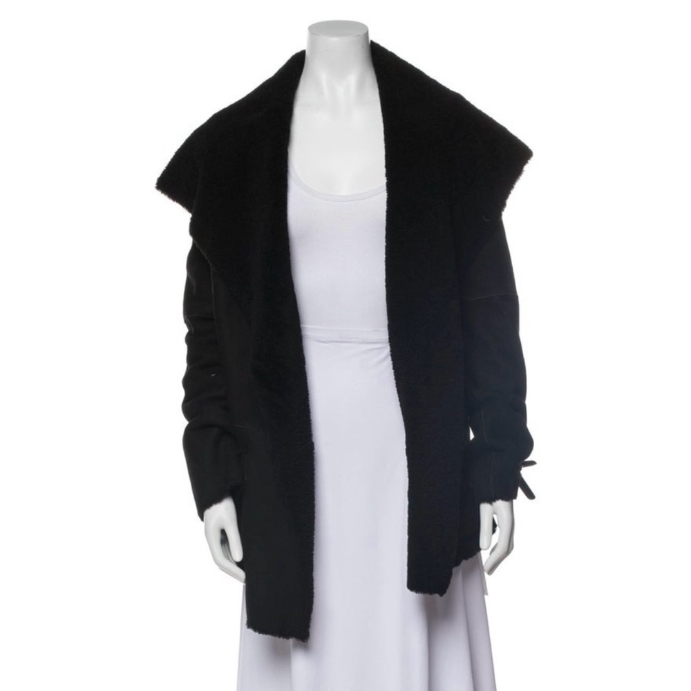 Vince Black Open-Front Teddy Coatigan with Shawl Collar